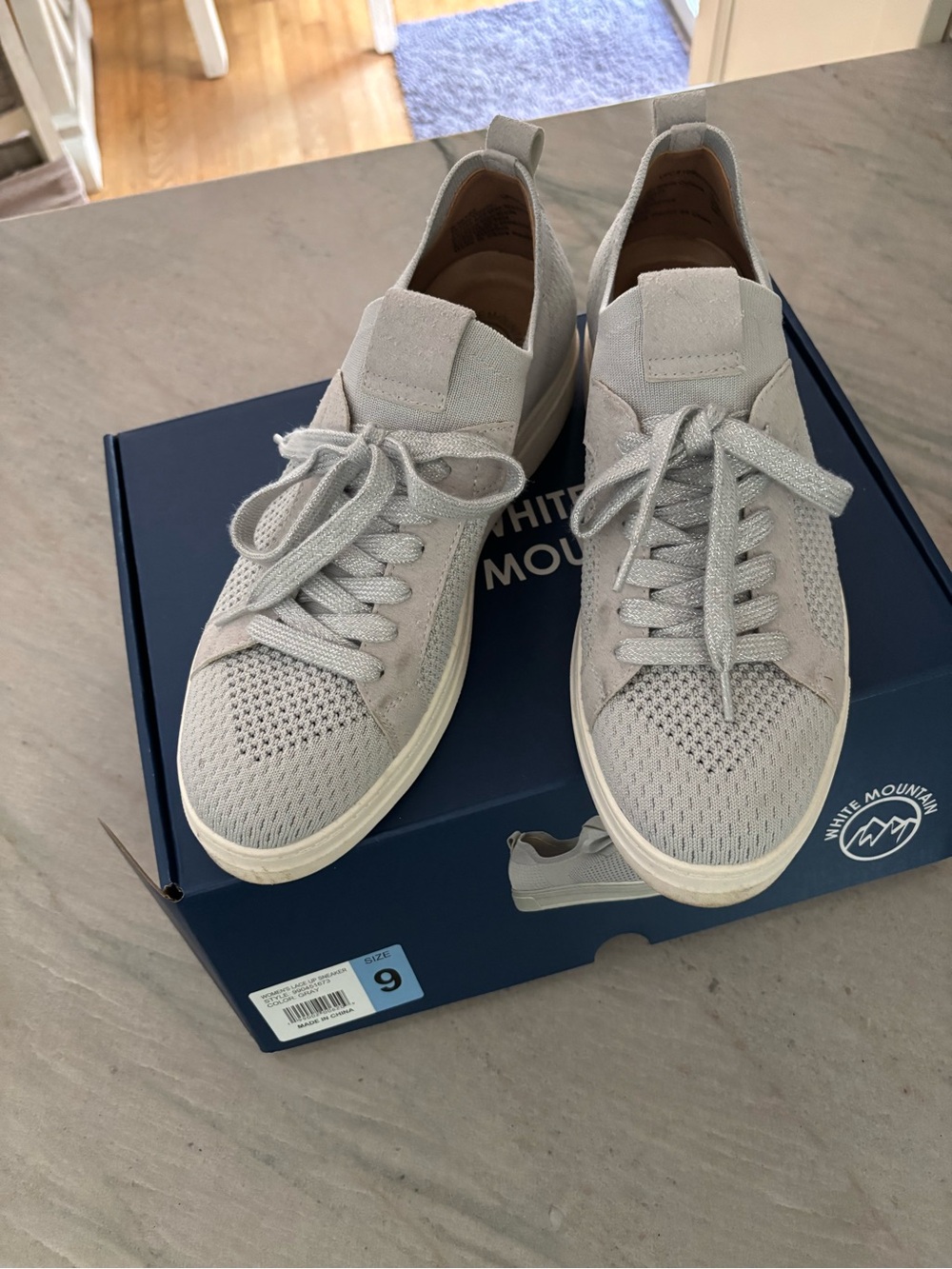 White Mountain Light Gray Knit Lace-Up Women’s Sneakers